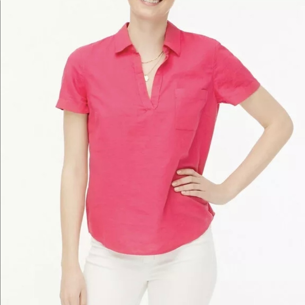 J Crew Linen Top in Hot Pink Size XLT